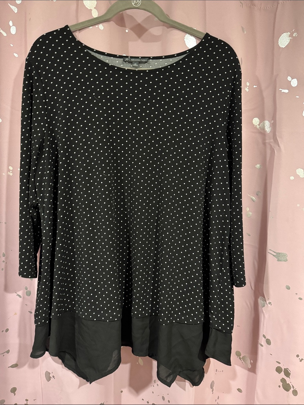 Adrianna Papell Black Polka Dot Layered Hem Tunic
